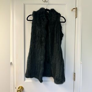 Real rabbit fur long vest in dark emerald color size XS